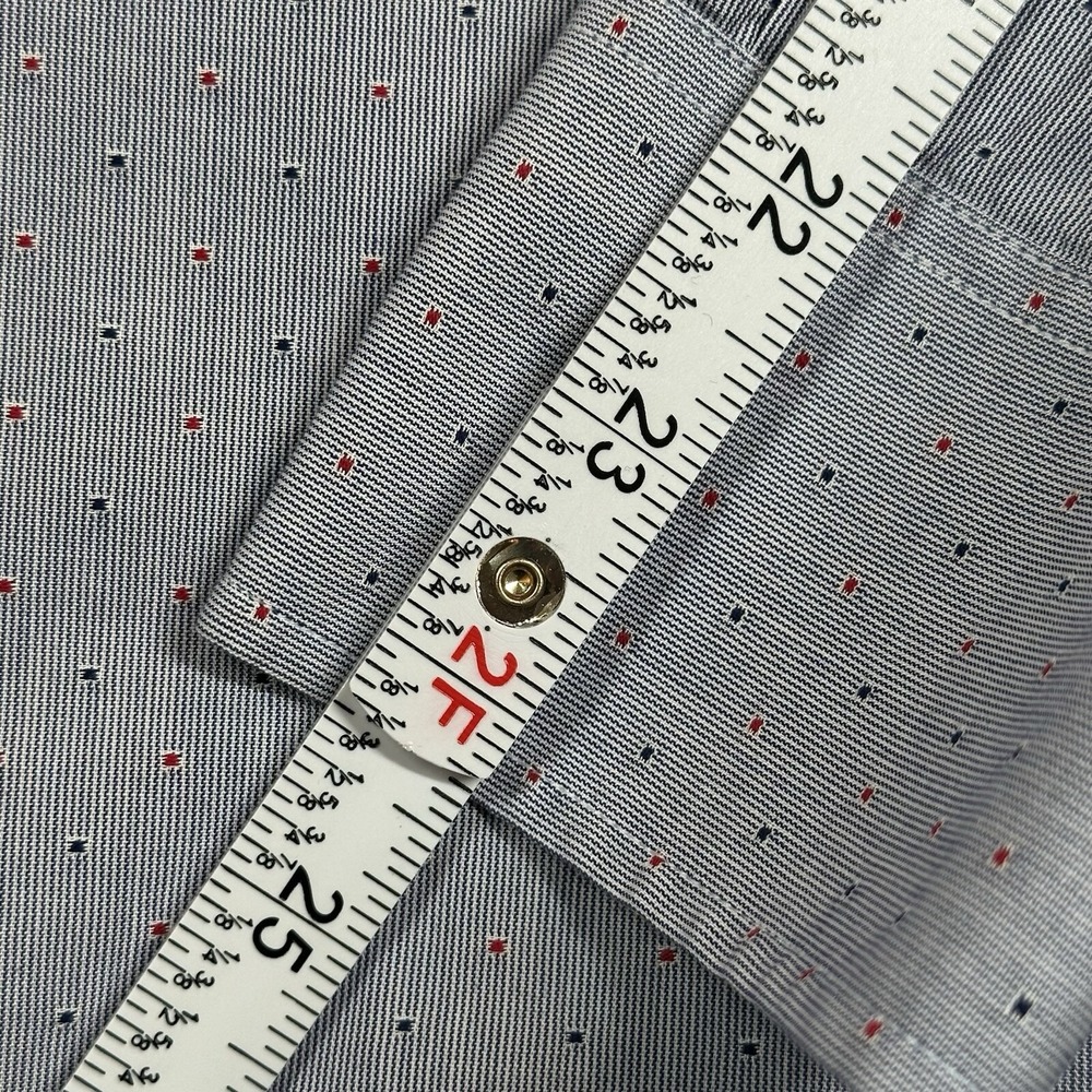 Triple Marfel Button Up Shirt Mens 41/L Gray Stitched Polka Dots Red Blue Cotton - Picture 10 of 13